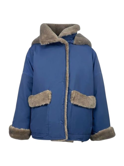 giaccone donna blu in nylon con interno in eco-pelliccia reversibile Collection Privèe? | RY8010-VIMMO1111